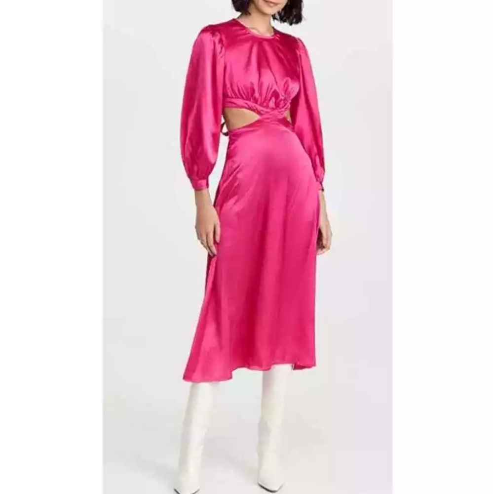 RAHI Women's Size Large Cierra Cut Out Midi Dress in Fuchsia Pink New Tags